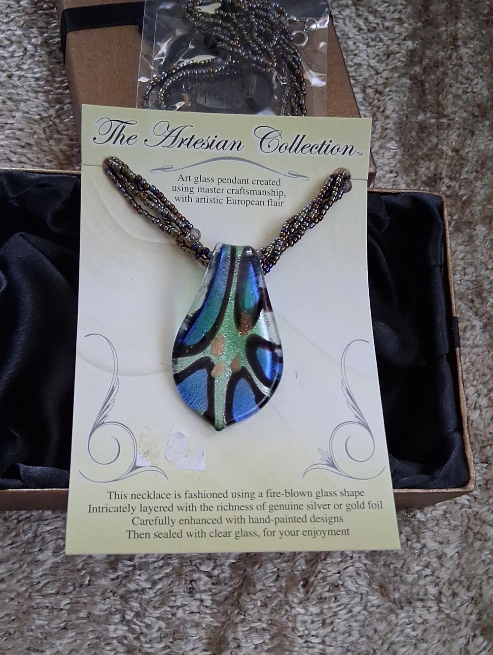 Blue-Green Glass Pendant Bundle Necklace And 2 Pair Shoes.size 7.5,8.